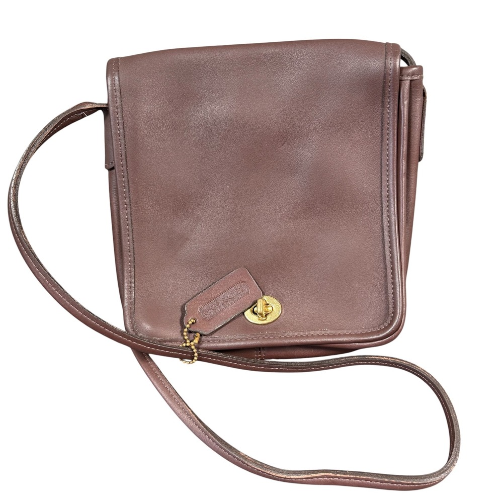 Coach Station Bag Crossbody Women Brown Leather Vintage Turnlock Flap Purse